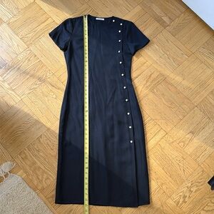 Protagonist - navy silk dress with white silk covered buttons
